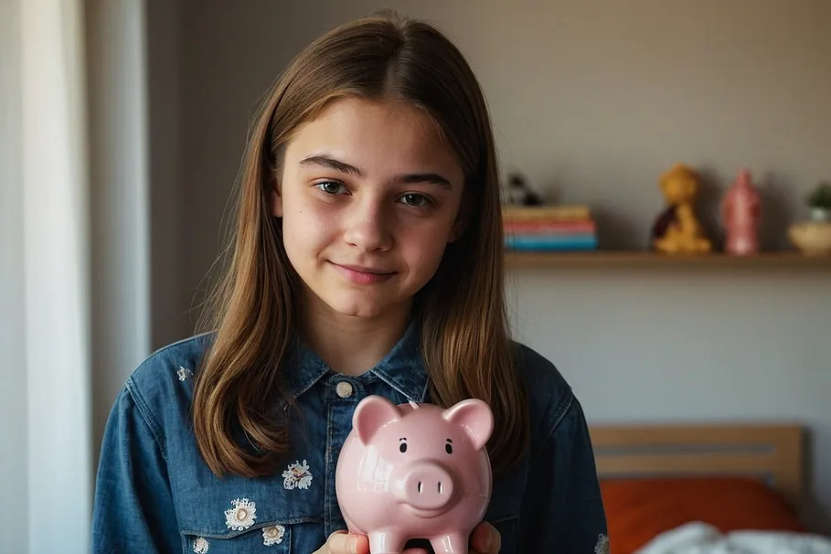 Girl Holding Piggy Bank